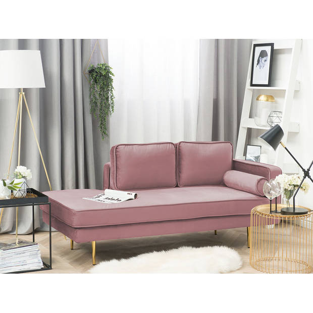 Beliani MIRAMAS - Chaise longue-Roze-Fluweel