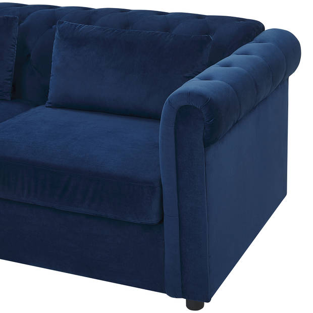 Beliani CHESTERFIELD - Driezitsbank-Blauw-Fluweel