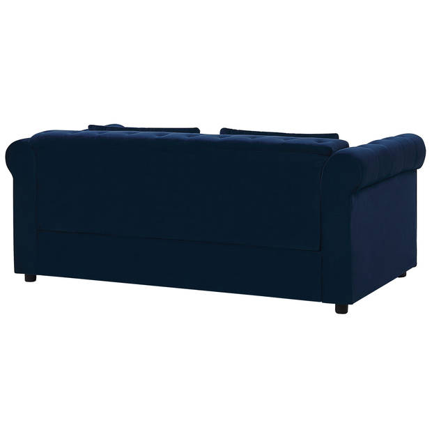 Beliani CHESTERFIELD - Driezitsbank-Blauw-Fluweel