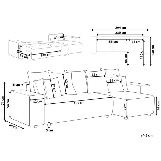 Beliani LUSPA - Hoekbank-Grijs-Polyester