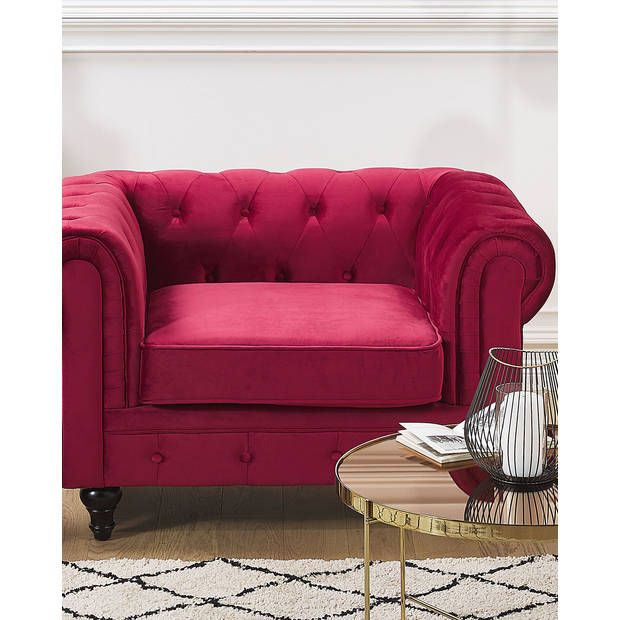 Beliani CHESTERFIELD - Fauteuil-Rood-Fluweel