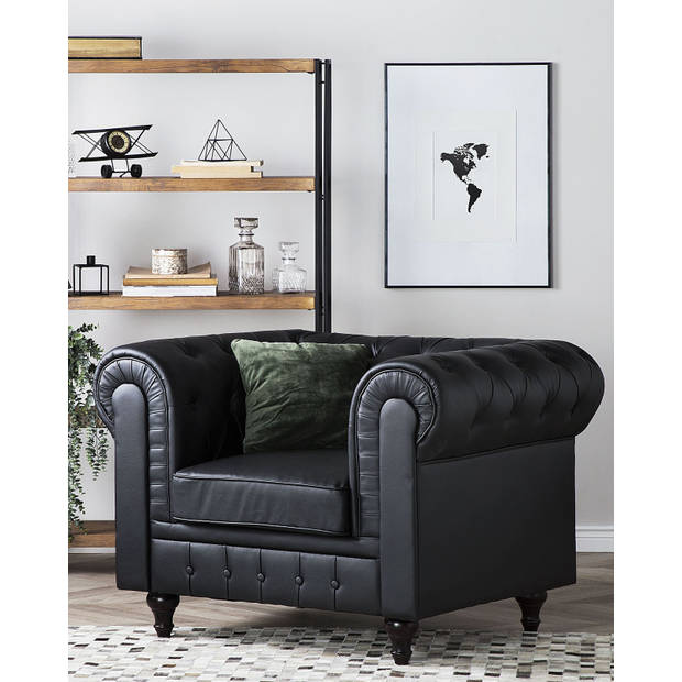 Beliani CHESTERFIELD - Fauteuil-Zwart-Kunstleer