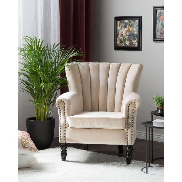 Beliani SVEDALA - Fauteuil-Beige-Fluweel