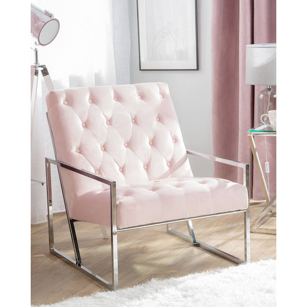 Beliani HARSTAD - Fauteuil-Roze-Fluweel