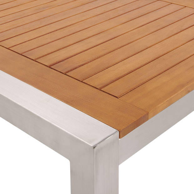 Beliani GROSSETO - Tuintafel-Lichte houtkleur-RVS, Eucalyptushout