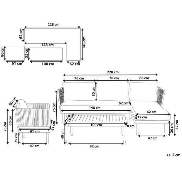 Beliani CREMONA - Loungeset-Lichte houtkleur-Acaciahout