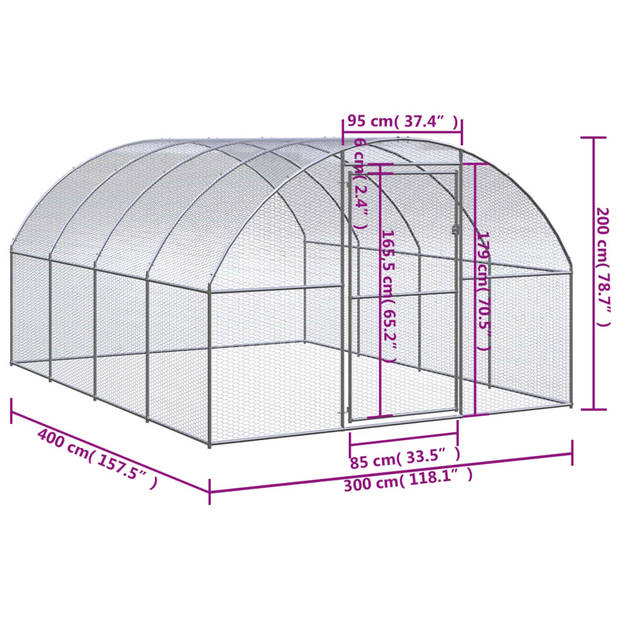 vidaXL Kippenren 3x4x2 m gegalvaniseerd staal