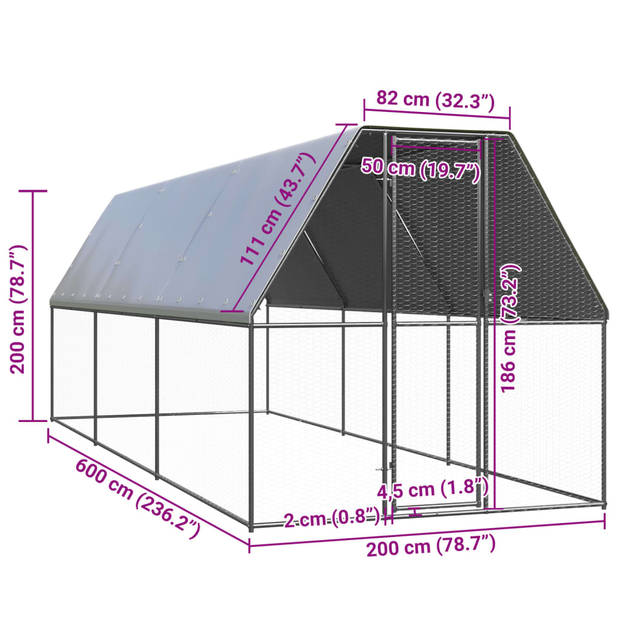 vidaXL Buitenhok voor kippen 2x6x2 m gegalvaniseerd staal