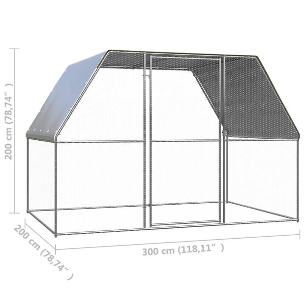 vidaXL Kippenkooi 3x2x2 m gegalvaniseerd staal zilverkleurig en grijs