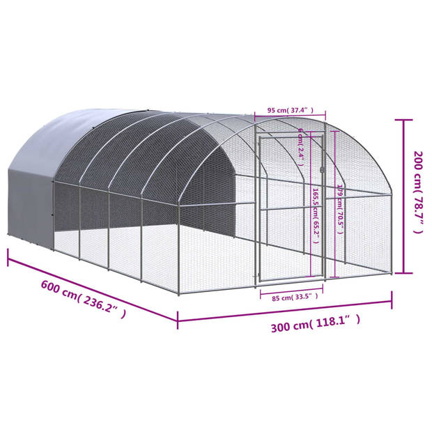 vidaXL Kippenren 3x6x2 m gegalvaniseerd staal