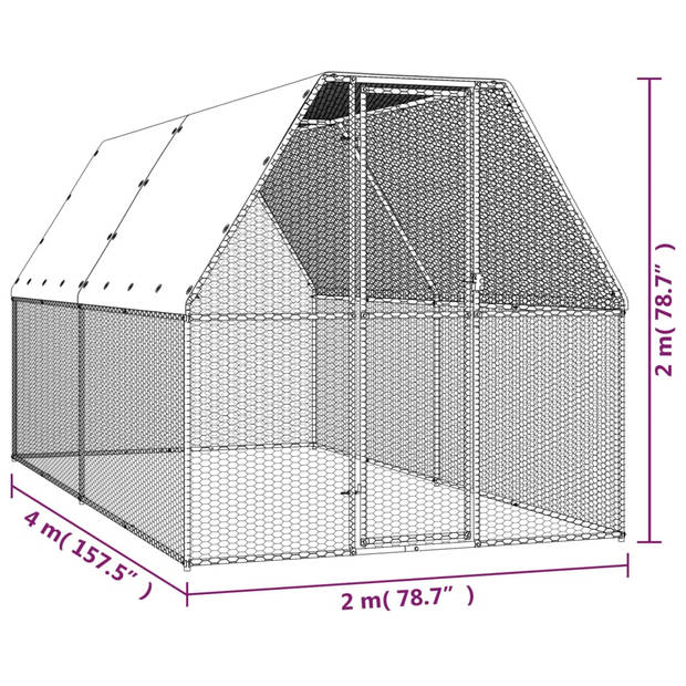 vidaXL Buitenhok voor kippen 2x4x2 m gegalvaniseerd staal