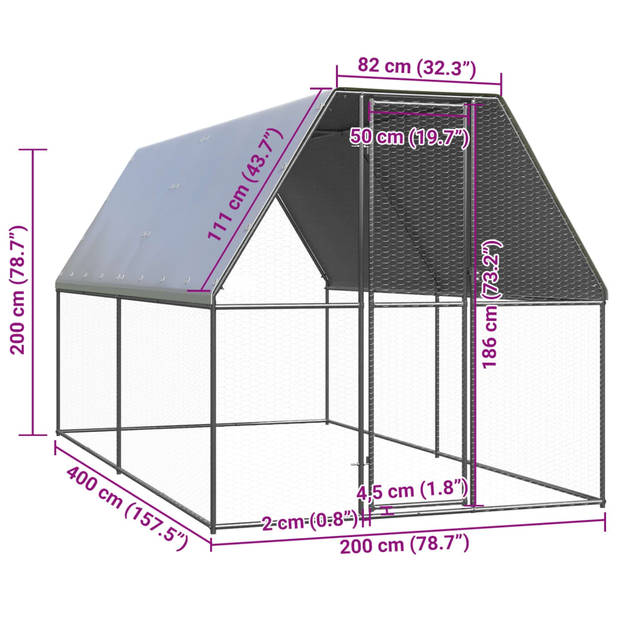 vidaXL Buitenhok voor kippen 2x4x2 m gegalvaniseerd staal