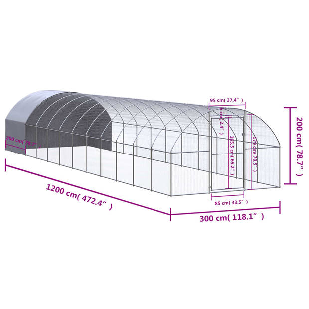 vidaXL Kippenren 3x12x2 m gegalvaniseerd staal