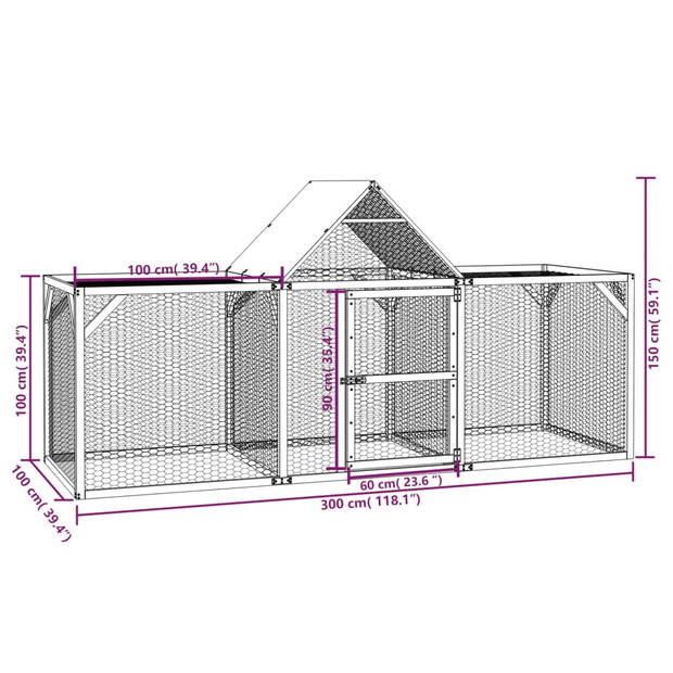 vidaXL Kippenhok 300x100x150 cm geïmpregneerd massief grenenhout