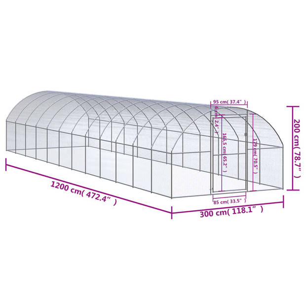 vidaXL Kippenren 3x12x2 m gegalvaniseerd staal