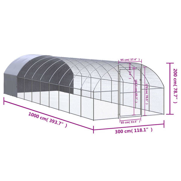 vidaXL Kippenren 3x10x2 m gegalvaniseerd staal