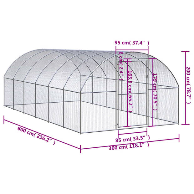 vidaXL Kippenren 3x6x2 m gegalvaniseerd staal