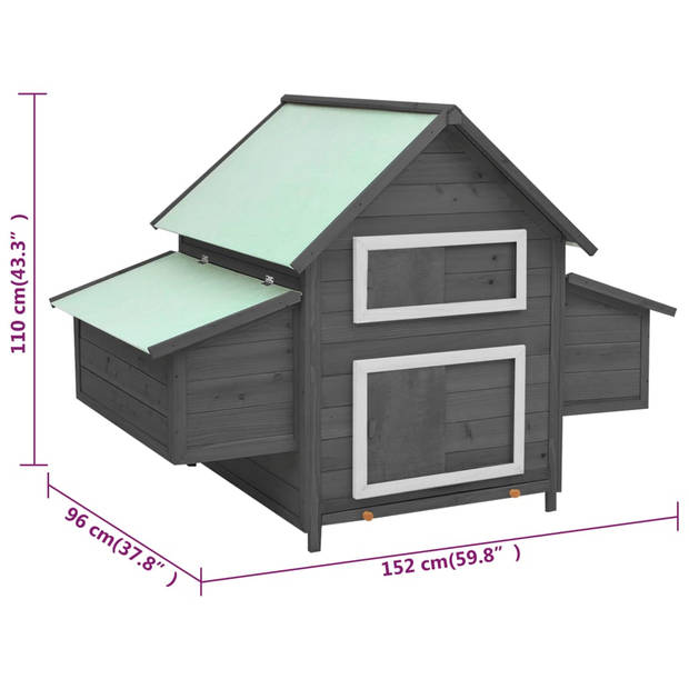 vidaXL Kippenhok 152x96x110 cm massief vurenhout grijs en wit