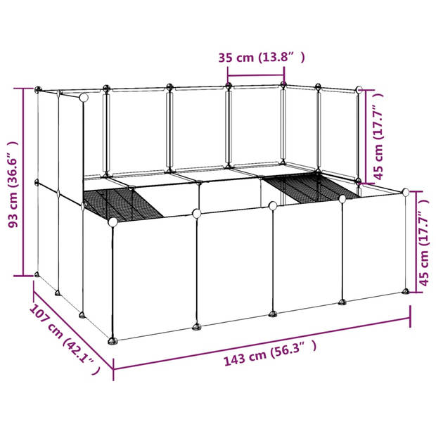 vidaXL Dierenhok klein 143x107x93 polypropeen en staal zwart