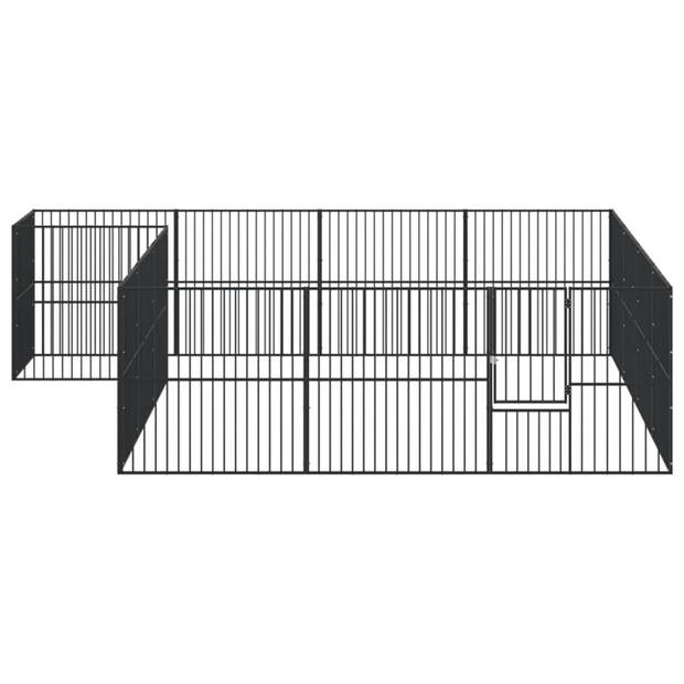 vidaXL Hondenkennel 16 panelen gepoedercoat staal zwart