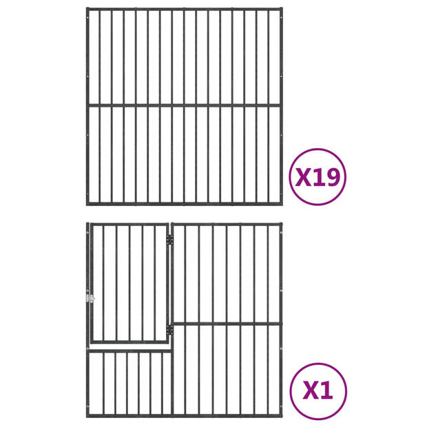 vidaXL Hondenkennel 20 panelen gepoedercoat staal zwart