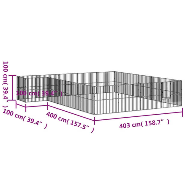 vidaXL Hondenkennel 20 panelen gepoedercoat staal zwart