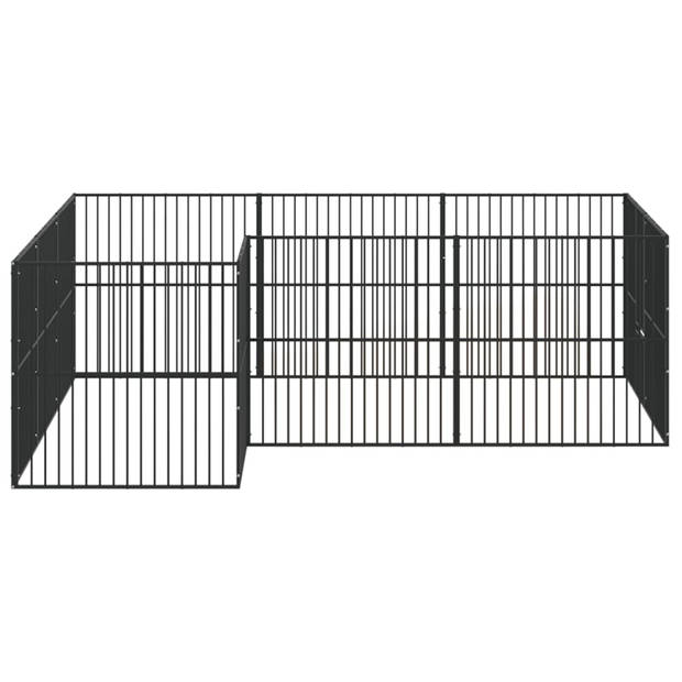 vidaXL Hondenkennel 12 panelen gepoedercoat staal zwart