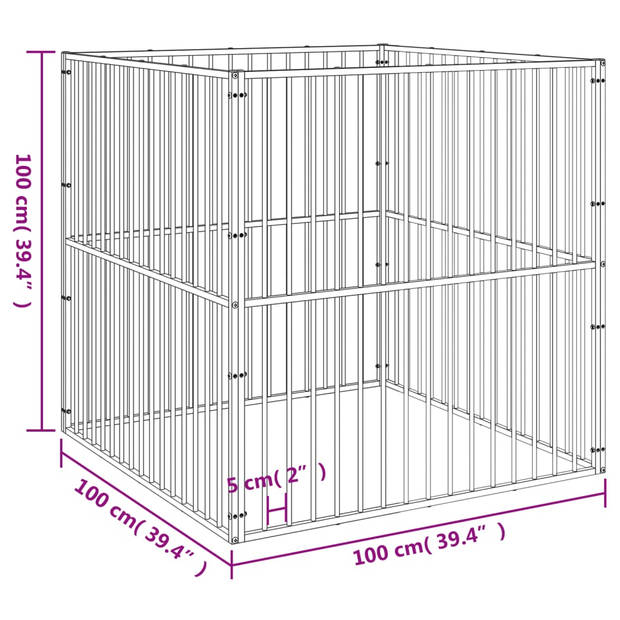 vidaXL Hondenkennel 4 panelen gepoedercoat staal zwart