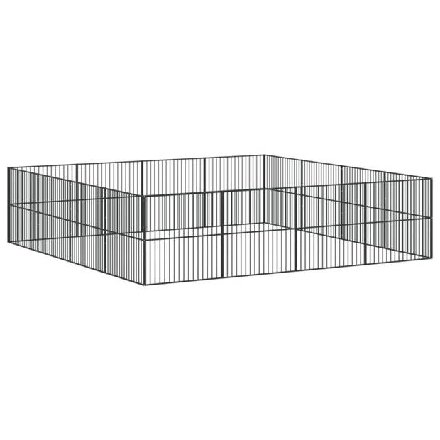 vidaXL Hondenkennel 16 panelen gepoedercoat staal zwart