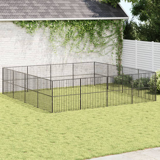 vidaXL Hondenkennel 16 panelen gepoedercoat staal zwart