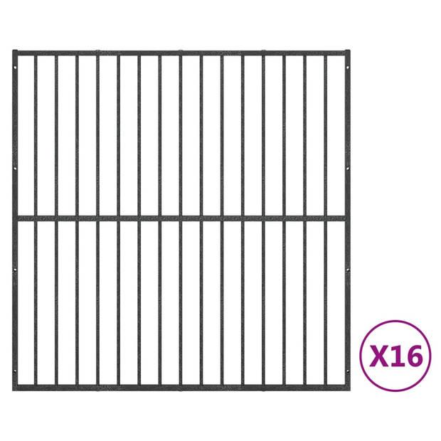 vidaXL Hondenkennel 16 panelen gepoedercoat staal zwart