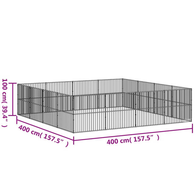 vidaXL Hondenkennel 16 panelen gepoedercoat staal zwart