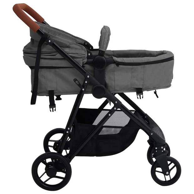 vidaXL Kinderwagen 3-in-1 staal lichtgrijs en zwart