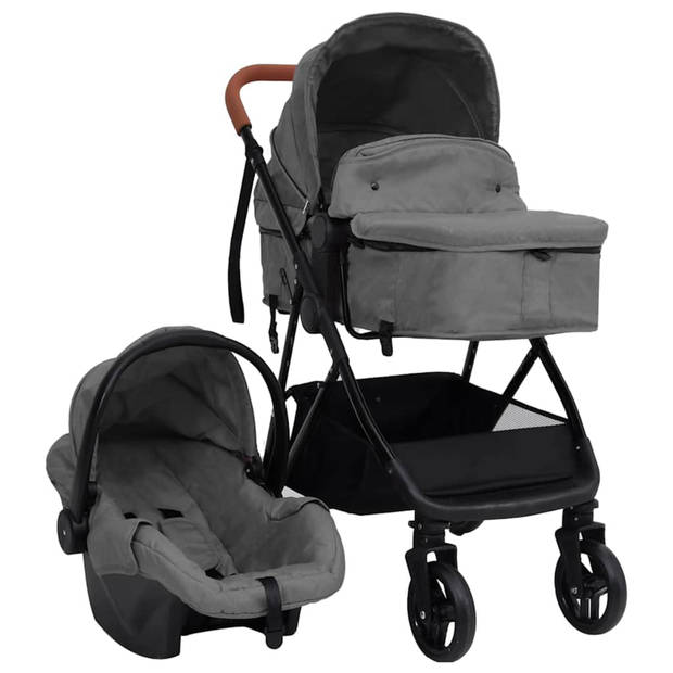 vidaXL Kinderwagen 3-in-1 staal lichtgrijs en zwart