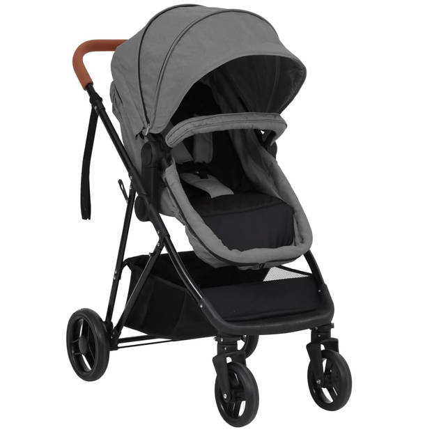 vidaXL Kinderwagen 3-in-1 staal lichtgrijs en zwart