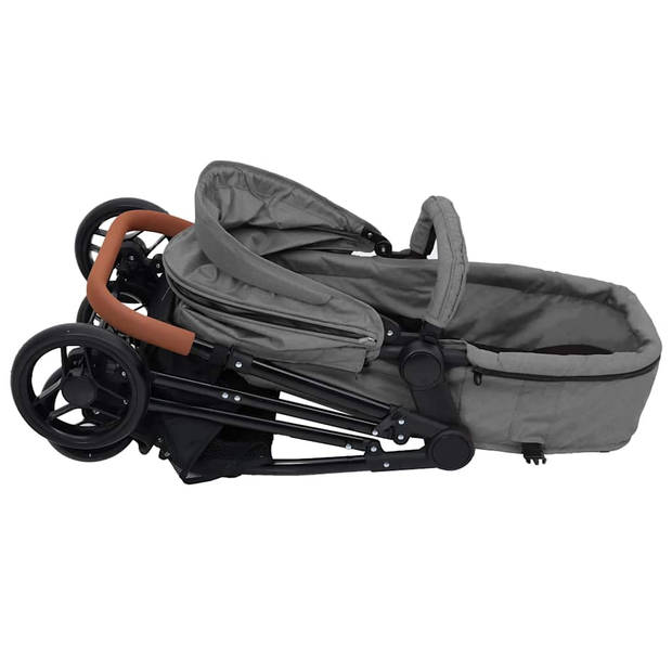 vidaXL Kinderwagen 3-in-1 staal lichtgrijs en zwart