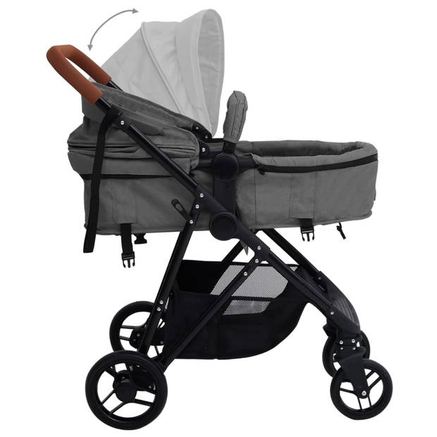 vidaXL Kinderwagen 2-in-1 staal lichtgrijs en zwart