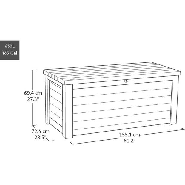 Keter Northwood Brushed Opbergbox 630L - 155x72.4x69.4cm - Antraciet