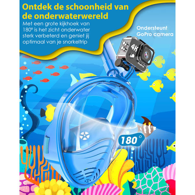 Vicon Snorkelmasker voor kinderen - 4 t/m 12 jr - Snorkelset Blauw - Full Face Duikmasker Kind - Duikbril met Snorkel