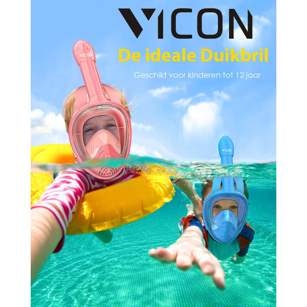 Vicon Snorkelmasker voor kinderen - 4 t/m 12 jr - Snorkelset Roze - Full Face Duikmasker Kind - Duikbril met Snorkel