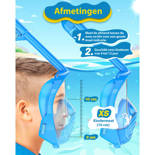 Vicon Snorkelmasker voor kinderen - 4 t/m 12 jr - Snorkelset Blauw - Full Face Duikmasker Kind - Duikbril met Snorkel