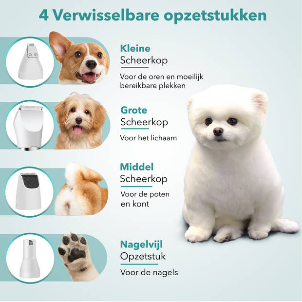 PetFriends Professionele 4 in 1 Hondentondeuse met Nagelvijl opzetstuk - Draadloos - Hondentrimmer - Hond & Kat Trimset