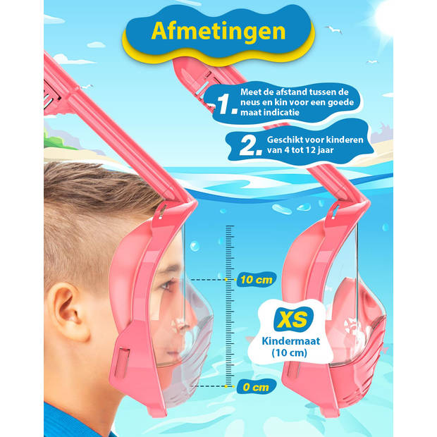 Vicon Snorkelmasker voor kinderen - 4 t/m 12 jr - Snorkelset Roze - Full Face Duikmasker Kind - Duikbril met Snorkel