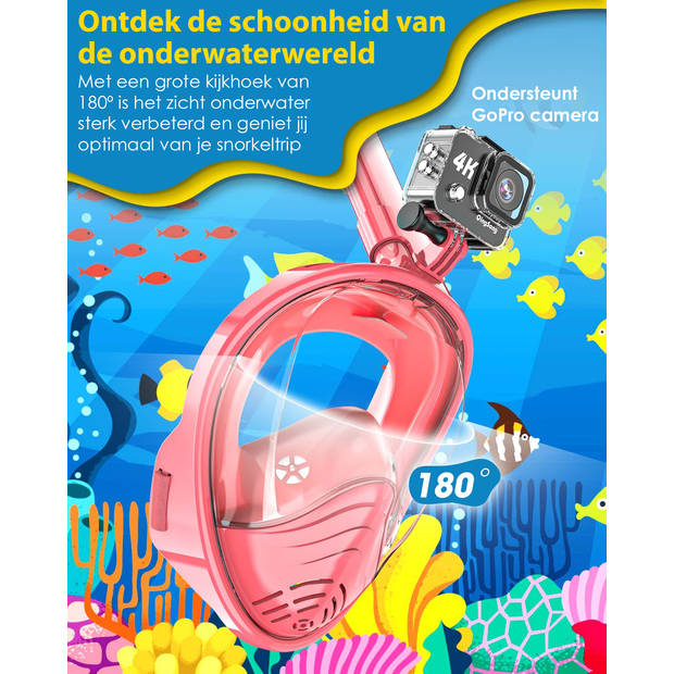 Vicon Snorkelmasker voor kinderen - 4 t/m 12 jr - Snorkelset Roze - Full Face Duikmasker Kind - Duikbril met Snorkel