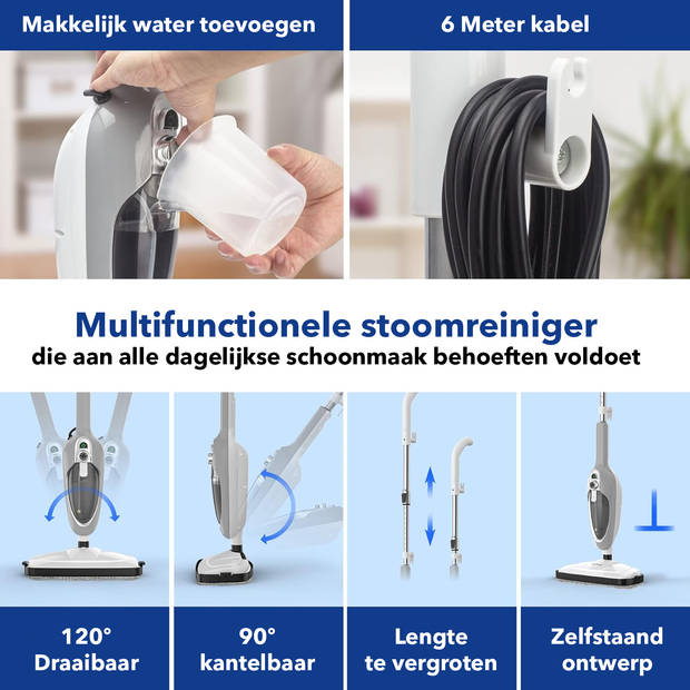 Cleanforce 2 in 1 Stoomreiniger - Met 10 opzetstukken - Handstomer - Vloerreiniger - Vlekkenreiniger - Tapijtreiniger