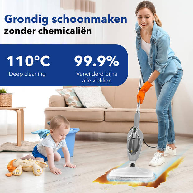 Cleanforce 2 in 1 Stoomreiniger - Met 10 opzetstukken - Handstomer - Vloerreiniger - Vlekkenreiniger - Tapijtreiniger