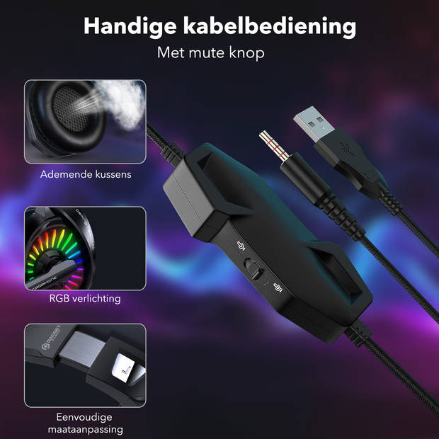 Gadgetplace Gaming Headset met Microfoon - Inclusief Koptelefoon Houder - LED Koptelefoon met Draad - RGB Gaming Headset