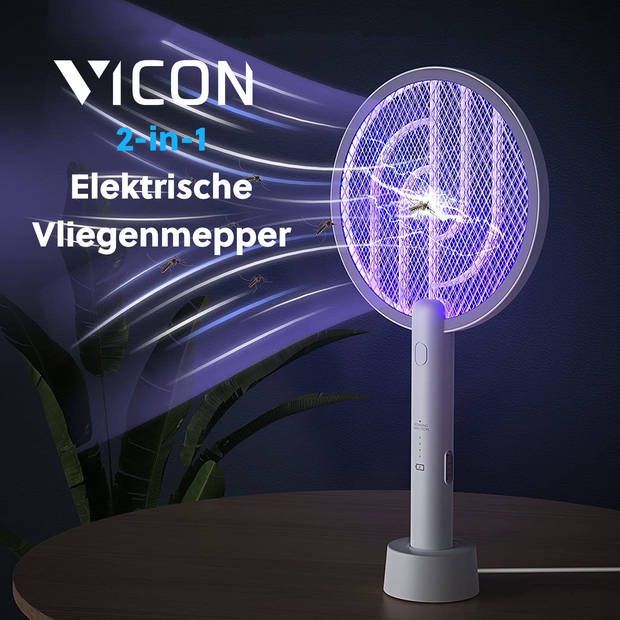 Vicon 2-in-1 Elektrische vliegenmepper & muggenlamp - Voor vliegen, muggen, fruitvliegjes - Vliegenvanger - Muggenvanger