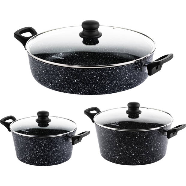 Westinghouse Pannenset Inductie - Braadpan 24cm & 28cm + Hapjespan 32cm - Black Marble