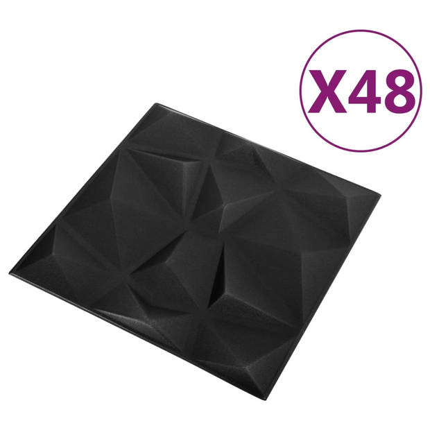 vidaXL 48 st Wandpanelen 3D 12 m² 50x50 cm diamantzwart
